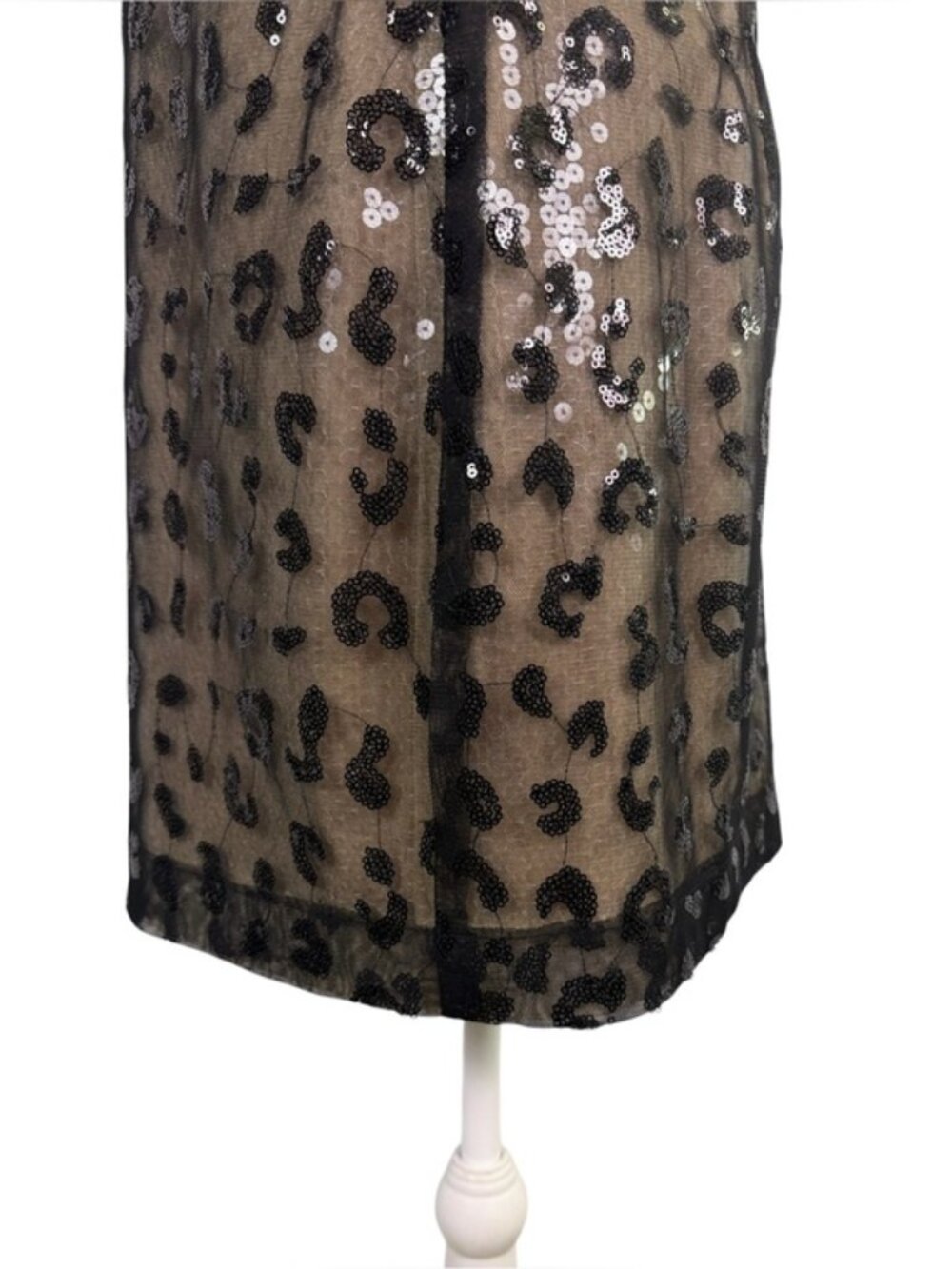 Jessica Simpson Size 10 Leopard Sequin Mesh Cocktail Sheath Dress Black Nude - Picture 8 of 12